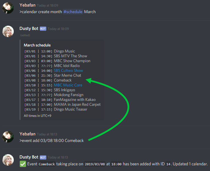 Calendar bot discord